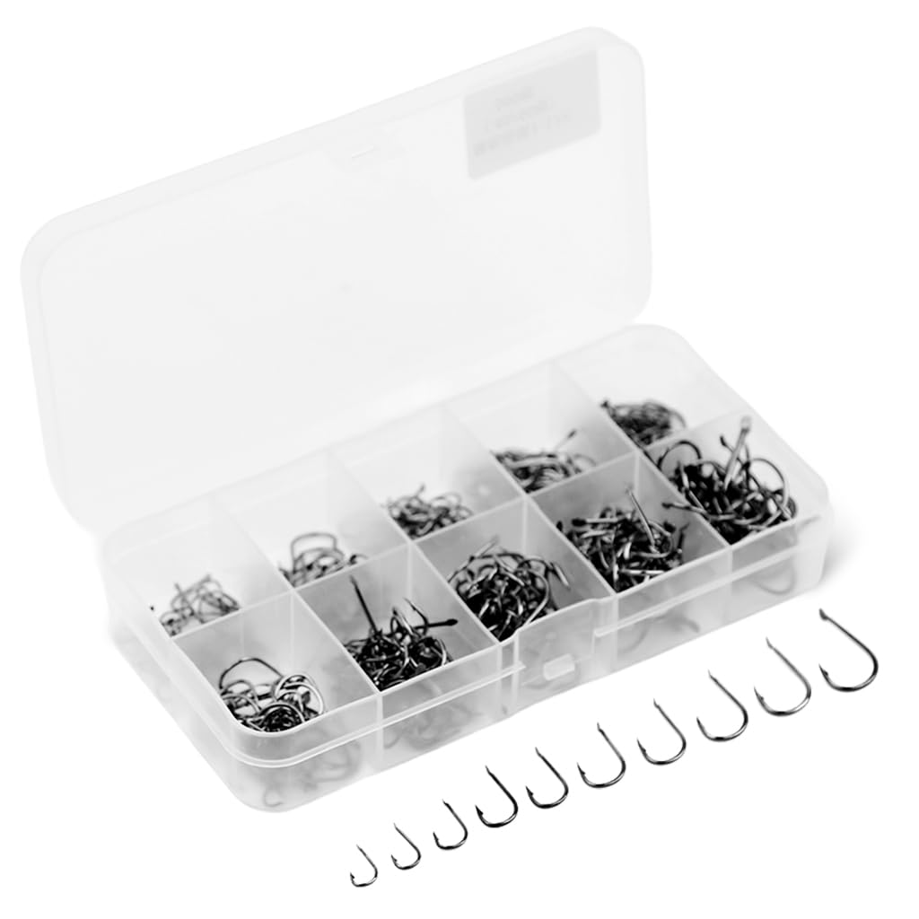 ZIBUYU® 500Pcs Fishing Hooks Set 10 Sizes Fishing Hooks High Carbon Steel Fishing Hooks Barbed Hooks Ringed Eye Fishing Hooks (B0D1QB1LZR) Amazon Price History, Amazon Price Tracker