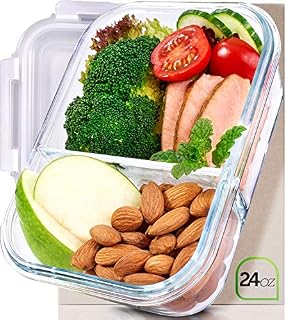 Prep Naturals Glass Meal Prep Containers Glass 2 Compartment - Glass Food Storage