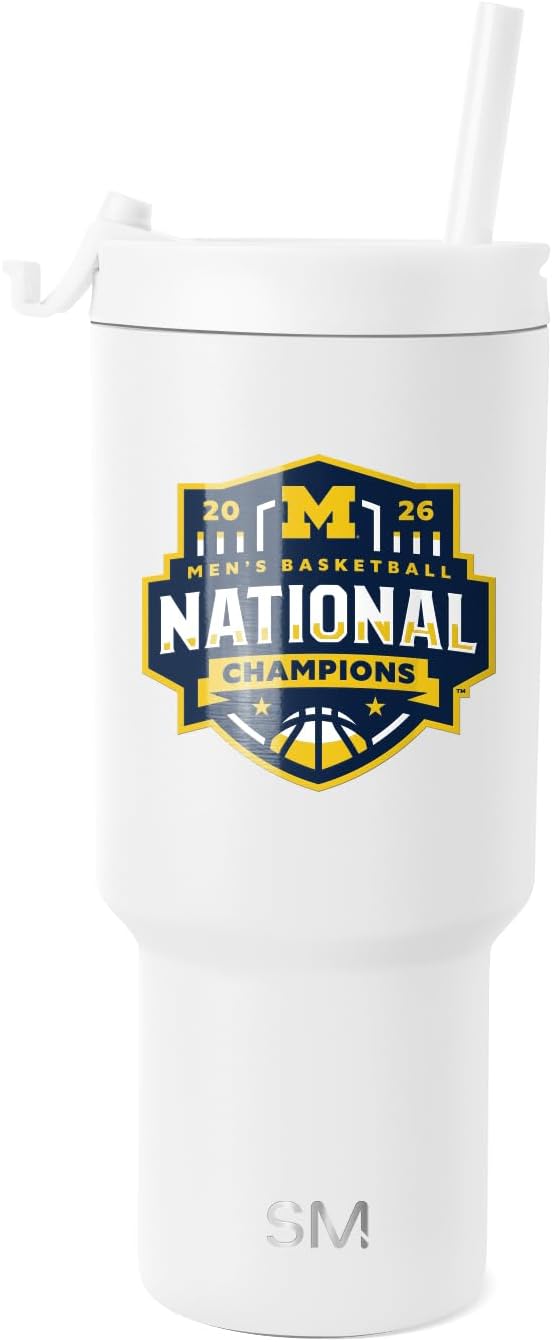 Simple Modern Officially Licensed University of Michigan Wolverines NCAA Men's Basketball Champions Cup | March Madness 30oz Trek Tumbler Flip Lid & Straw | Insulated Stainless Steel | Gifts Men Women
