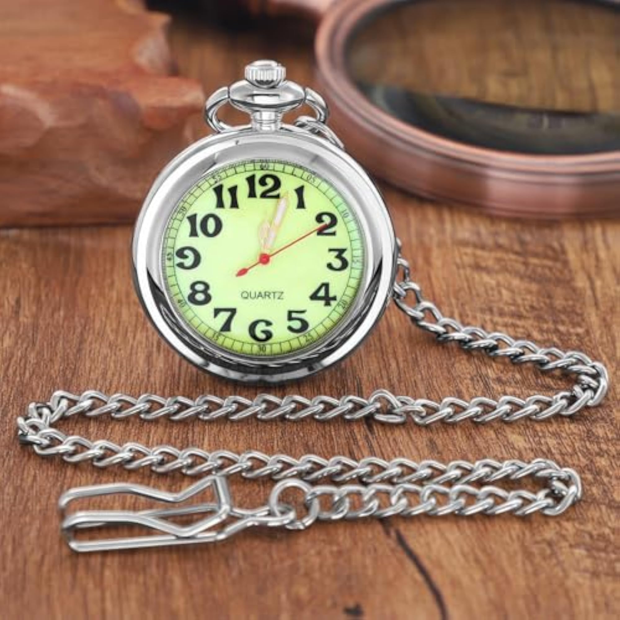 Silver Yellow Classic Arabic Numeral Men's Quartz Pocket Watch