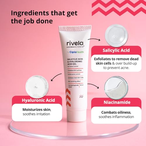 Image of Rivela Dermascience Anti-Acne Gel By Cipla | For Active Acne, Oil Control, Smooth and Supple Skin | With Salicylic Acid & Hyaluronic Acid | 30 ml