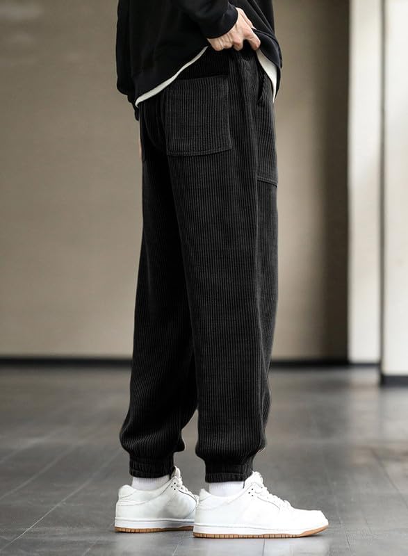 JMIERR Mens Corduroy Joggers Pants Casual Cargo Pants Drawstring Elastic Waist Baggy Tapered Sweatpants with Pockets - Image 7
