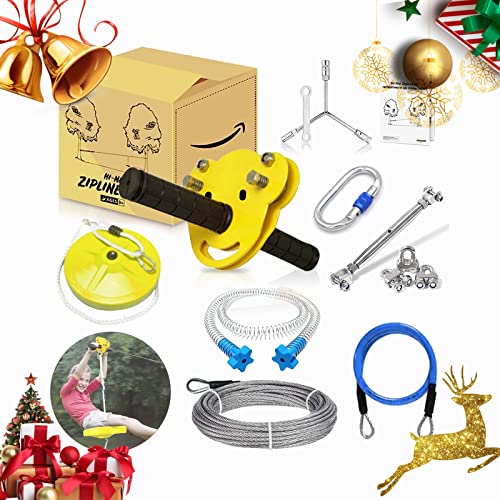 tyrolienne Zipline de 24 m pour enfants et adultes, jeu de l'aventure sur la trottinette arrière, installation facile, jusqu'à 110 kg résistant, câble de sécurité et frein à ressort, garçons et filles Cover