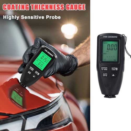 Image of Zunate Coating Thickness Gauge 0-2000m, High Accuracy Digital Paint Meter with LCD Backlight, Auto Calibration for Car, Metal, Manufacturing (Black)