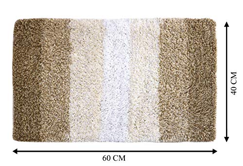 Image of THE HOME TALK Cotton Stripes Bathmats | Water Absorbent Runners | Floor Mats /Rugs for Kitchen, Bathroom| Ultra Soft Mats | Non-Slip | Pack of 2 | 40 x 60 cm | Beige