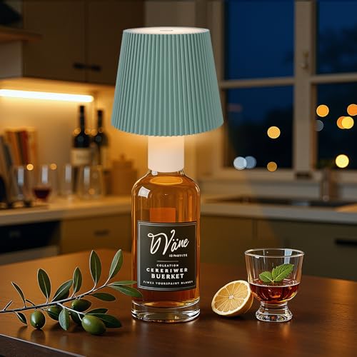 Ketom Lampada per Bottiglia Senza Fili, Lampada Bottiglia Ricaricabile, 3 Temperature di Colore & Dimmerabile, Controllo Touch, Impermeabile IP54 per Camera da Letto, Bar(Verde Menta)
