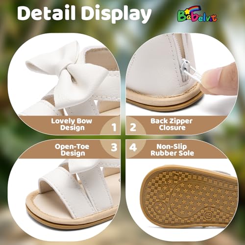 Image of Babelvit Infant Baby Girl Boy Sandals Comfort Premium Summer Outdoor Casual Beach Shoes with Flower Bowknot Anti Slip Rubber Sole Newborn Toddler Prewalker First Walking Shoes
