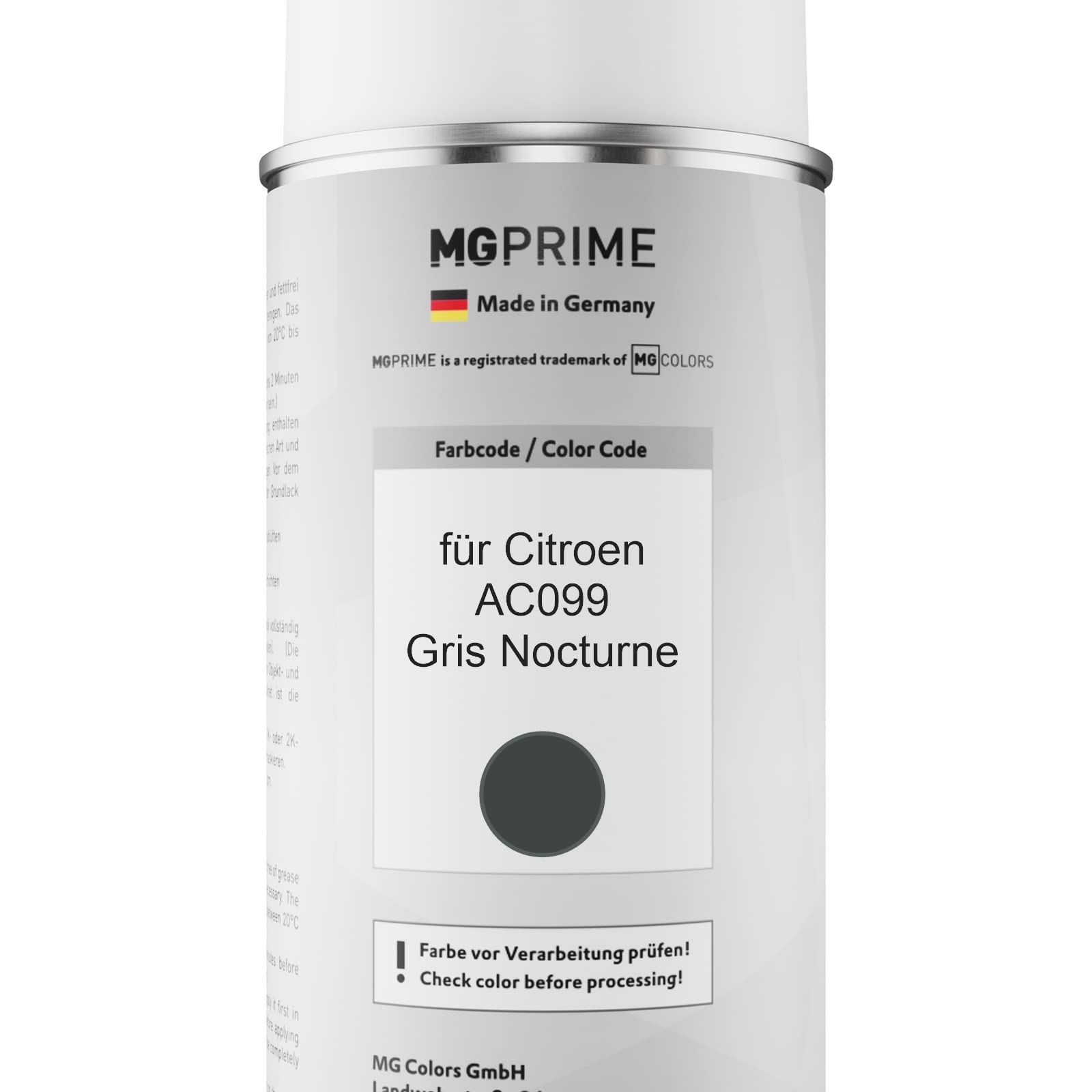 MG PRIME Autolack Spraydose für Citroen AC099 Gris Nocturne + 2K-Klarlack