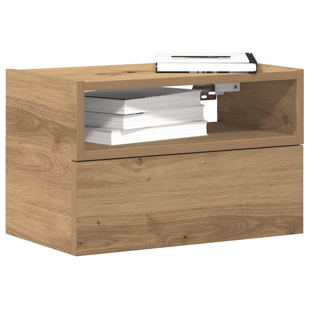 vidaXL Mesitas de Noche Pared 2 uds Color Roble Artesano 45x26x28,5cm, mesita de Noche Flotante, mesilla de Noche, Armario, mesita de Noche