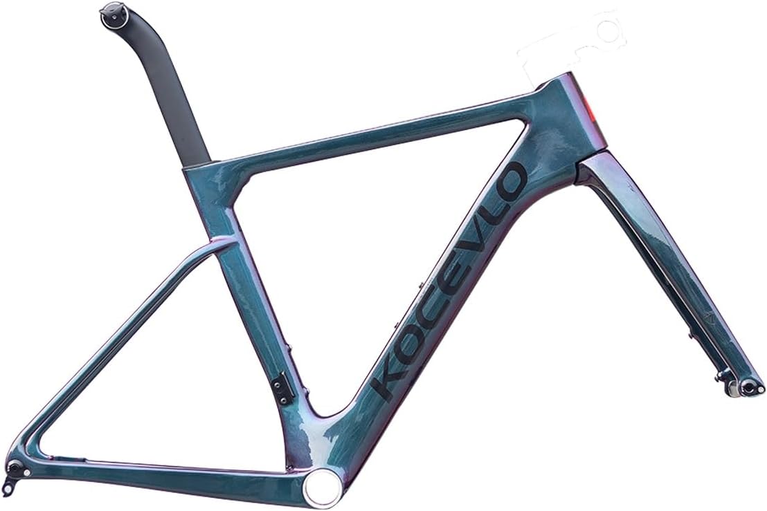 700C Road Bike Frameset 44 47 50 53 56 Cm Carbon Fiber Disc Brake Bike Frame Thru Axle F12×100mm R12×142mm Windbreaker Frame T47mm Threaded Bottom Bracket Max 32C Tire(Chameleon,53cm)