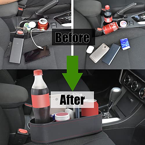 Car Cup Holder Expander Organizer,Multifunctional Cup Drink Holders With Pu Leather Cover,Side Insert Center Console Seat Gap Filler Storage Box For Mug Bottle Cellphones Keys Coffee Coasters Cards #TOP3