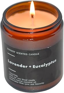 SunSest Scented Candle - Lavender & Eucalytus - All Natural Soy Wax and 100% Pure Essential