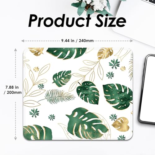 Image of FROGIGO Mouse Pad with Stitched Edges - Tropical Leaf Mousepad for Women, 9.25 x 7.75 inch Washable Square Desk Pad, Non-Slip Rubber Base, Office Home Laptop Accessories - Golden Monstera