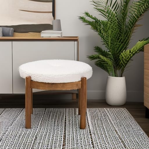 Miniatura 5 de Baxton Studio Iliana - Reposapiés otomano color crema y madera de caucho marrón