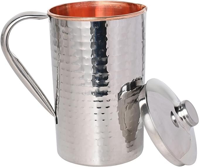 Hammered Copper and Stainless Steel Jug, Silver - Image 3
