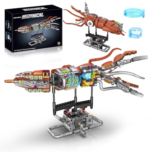 Suplanet Mechanical Squid Building Set with Lights, Rotatable Link Components