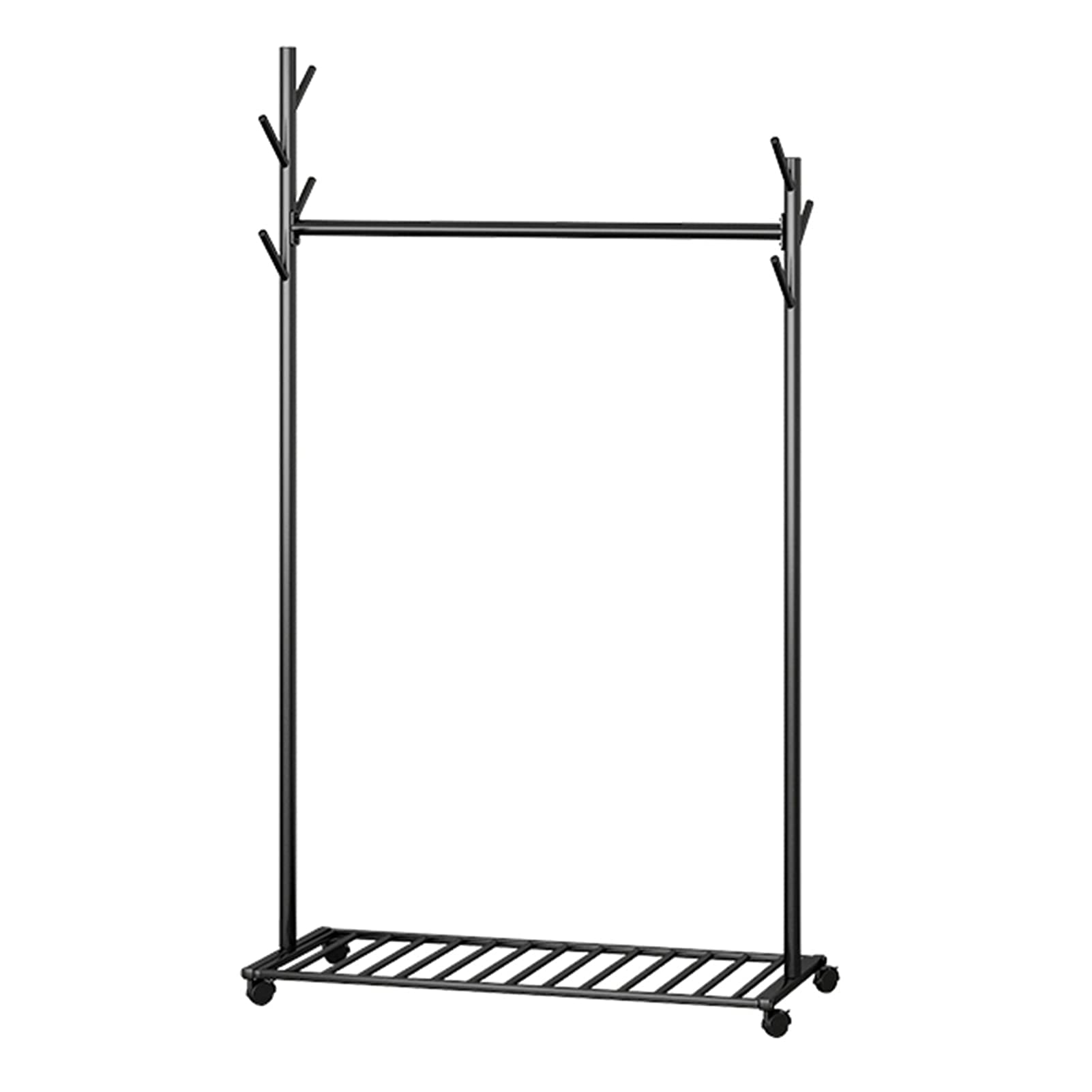 Kleiderständer Kleiderstangen Kleiderständer auf Rädern, Schmiedeeisen-Garderobenständer mit Lagerregal und Haken, Schlafzimmer-Bekleidungsgeschäft, hängender Kleiderständer und Präsentationsständer