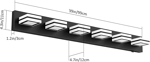 Miniatura 5 de Ralbay Luces de tocador de baño negras con 5 temperaturas de color, regulables, 40.4 pulgadas, acrílico, moderno, mate, negro, para baño, 6 luces