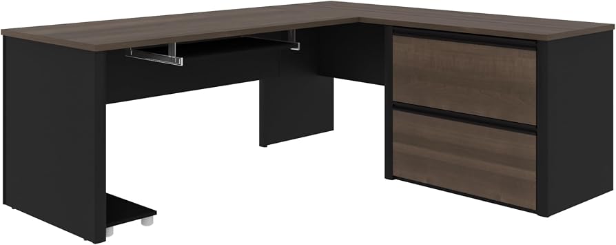 Bestar L-Shaped Desk with File Cabinet, Antigua, Connexion, 72W