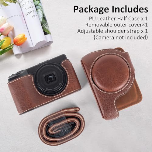 Funda para cámara Ricoh GR IV/III/IIIX de cuero PU marrón miniatura 3