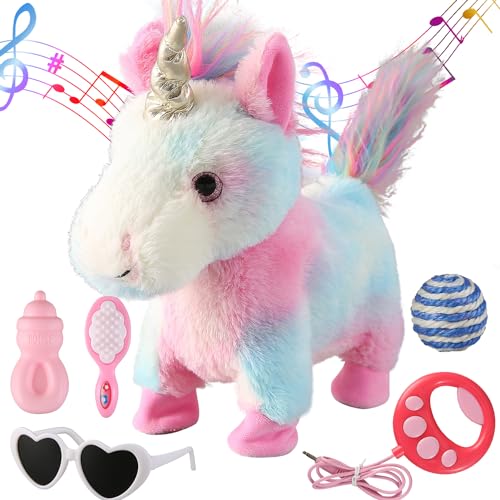 Marsjoy Colorido Unicornio Caminar Set Cantando Peluche Robot Unicornio Realista Peluche Juguete Control Remoto Juguete