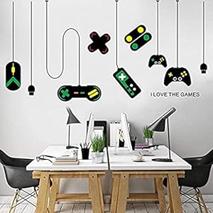 Games Stickers Muraux, Autocollant Mural Mannette de Jeu Vidéo, Gamer Autocollant Amovible Vinyle Décoration pour Chambre de Garçons