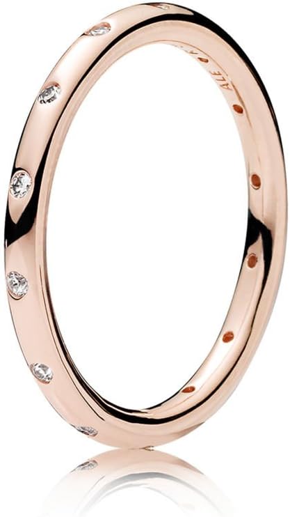 Pandora Simple Sparkling Band Ring - Stackable Rose Gold Ring for Women - 14k Rose Gold-Plated Rose with Cubic Zirconia - Size 7.5