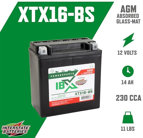Image of Interstate Batteries IBX YTX16-BS Powersports Battery 12V 14Ah 230CCA AGM