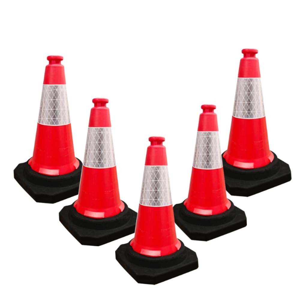 Berry 50CM Traffic Cone | High Visibility Safety Cone with Black Base | 20Inch PE Portable Road Cone for Street, Driveway & Parking Safety | Wind Resistant Reflective Traffic Cone (Set of 5)