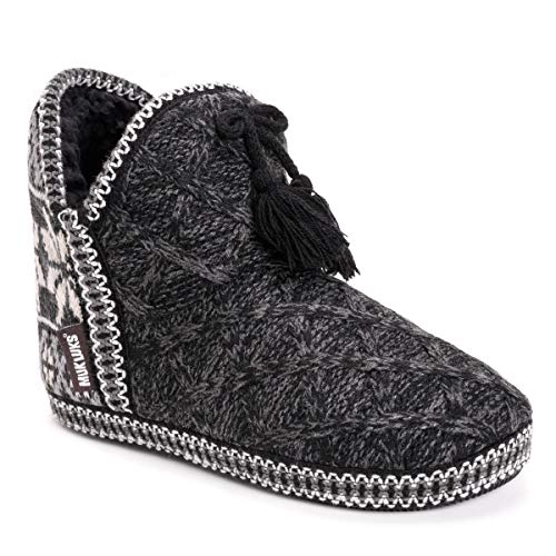 MUK LUKS Women's Amira Short Slipper Bootie (Large (9-10), Black Marble)