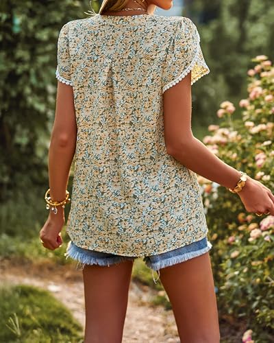 PRETTYGARDEN Womens Spring Tops 2026 Casual Crewneck Lace Crochet Short Sleeve Shirts Floral Boho Blouse Loose Tunic Top(Floral Green,XX-Large) — view 5