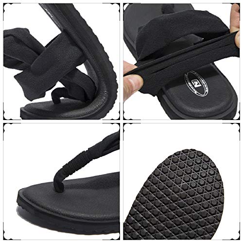 Ranberone Women's Yoga Mat Flip Flops Casual Flat Summer Beach Sandals Size 5.5 Black #TOP1