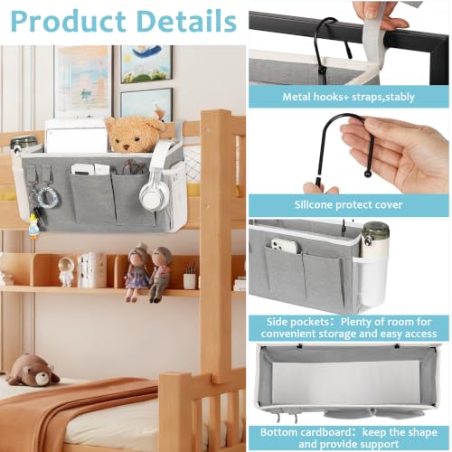Image of Loghot Bedside Caddy /Bedside Storage Bag Hanging Organizer for Bunk and Hospital Beds,Dorm Rooms Bed Rails,Can be Placed Glasses,Books,Mobile Phones,Keys (Grey)