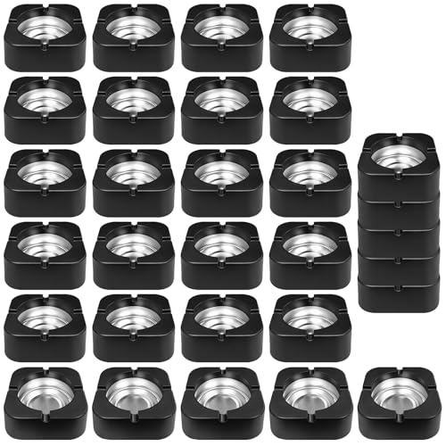 Lot de 30 Cendriers en Acier Inoxydable, Cendrier de Table Moderne Ø9,9 cm, Cendriers Carrés Portables en Métal avec 4 Rainures pour Cigarettes, Lavables et Durables...