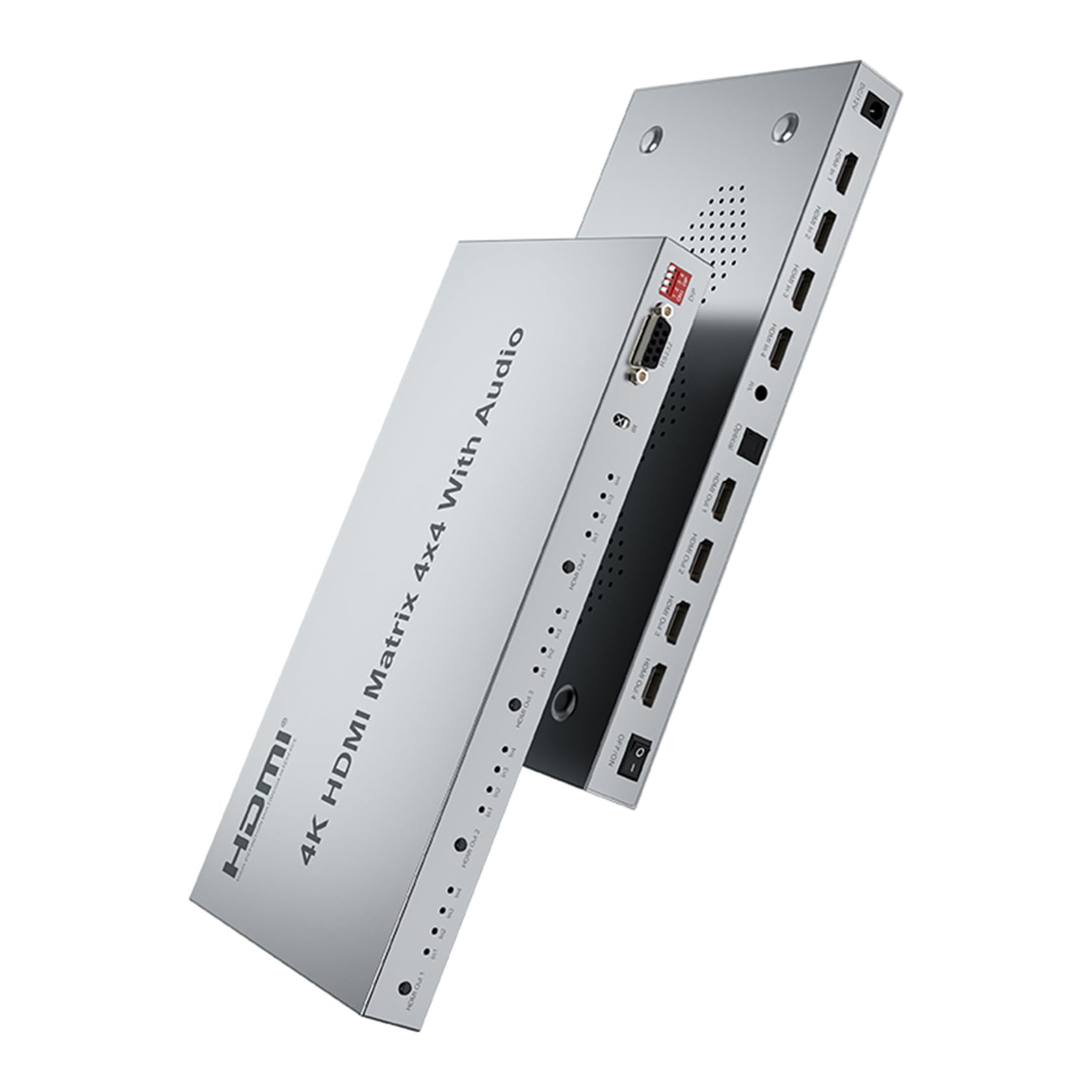 Matrix HDMI 4X4 con Audio, 4K@30Hz Switch 4 in 4 Out con Estrattore Audio, Selettore Splitter Supporto HDR HDCP2.2 EDID