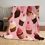 Flanell Fleecedecke, Cartoon-Desserts Weiche Flauschige Kuscheldecken Cupcakes Leichte Wärme Sofadecke Kleine Wohndecke für Ganzjahreszeit, 70x100cm, Rosa