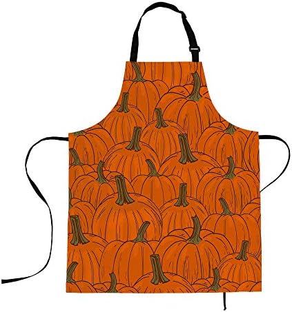HOSNYE Hand Drawn Sketch Style Pumpkins Aprons Seamless Pattern with Pumpkins Colored Apron Kitchen Bib Durable Kitchen Accessories Bibs with Standards Straps for Gardening Painting