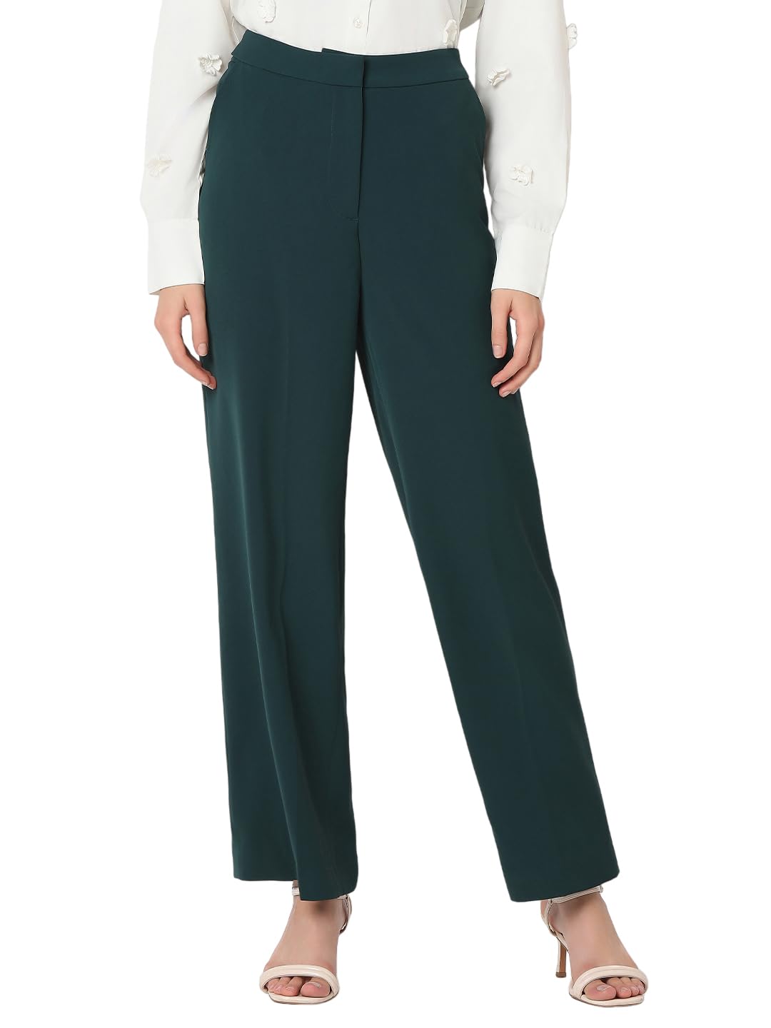 Vero Moda Women's Relaxed 'Desk-to-Dinner' Straight Fit High Rise Stretch Formal Trousers in neutral