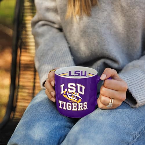 Image of Logo Brands NCAA LSU Tigers 15 oz Stripe Coffee Mug - Vintage Team Logo, Inside Print & Stripes, Microwave & Dishwasher Safe- Great Gift For Fans & Alumni