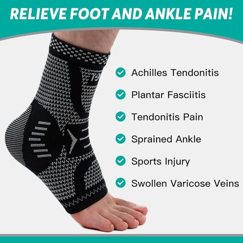 Image of INDEEMAX Copper Ankle Brace Ankle Compression Sleeve Support Ankle Brace for Women & Men, Achilles Tendonitis Brace, Plantar Fasciitis, Sports, Silver Black, XL