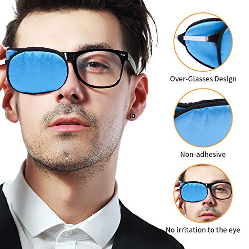Image of eZAKKA Eye Patches for Adults, Eye Patch for Glasses Silk Patch for Lazy Eye Amblyopia Strabismus and After Surgery (Navy Blue+Black)