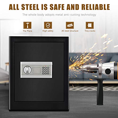 1.53Cub Security Safe Lock Box, Fireproof and Waterproof Safe Cabinet, Digital Combination Lock Safe, with Keypad LED Indicator, for Home Office Hotel Business Cash Gun Document Money Jewelry (Black)