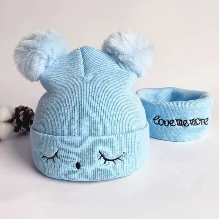 QUEERY Baby Knit Hat Scarf Set Toddler Girls Boys Winter Pom Pom Beanie Cap Neck Warmer (Age 6 Month to 8 Yrs) (Grey)