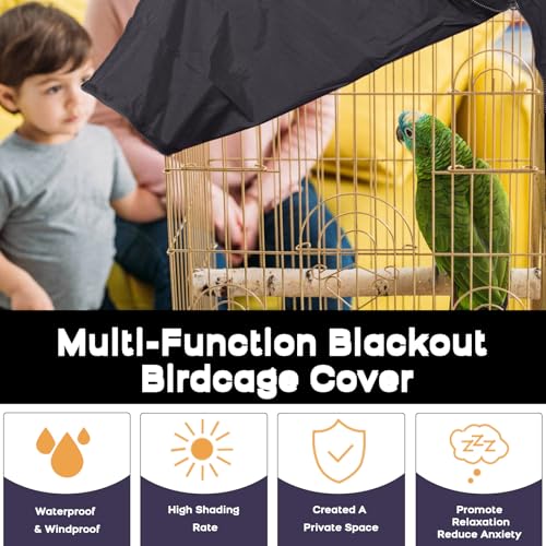Image of QBLEEV Round Parrot Birdcage Cover, Pet Universal Blackout Cage Cover Shade | Windproof light-proof sleep reduces distractions night accessories cloth without cage, bow tie clouser, easy to wear