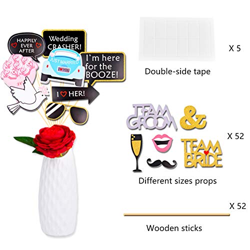 Ushinemi Wedding Photo Booth Props, Photobooth Wedding Party Props Engagement Party Decorations, 52Pcs #TOP3