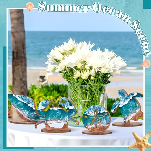 Image of Threehoney 10 Pcs Ocean Wood Table Sign Under The Sea Wooden Beach Table Decor Sea Animal Coastal Beach Centerpiece Nautical Block Summer Decoration for Home Party Supplies(Rustic Style)