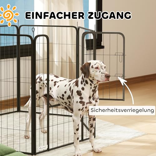 PawHut Welpenlaufstall 6-teilig 100 cm hoch Welpenauslauf Faltbar Freilaufgehege mit Tür, Verriegelung, Hundelaufstall mit Erdspießen, Laufstall für Hunde Kleintiere für drinnen und draußen