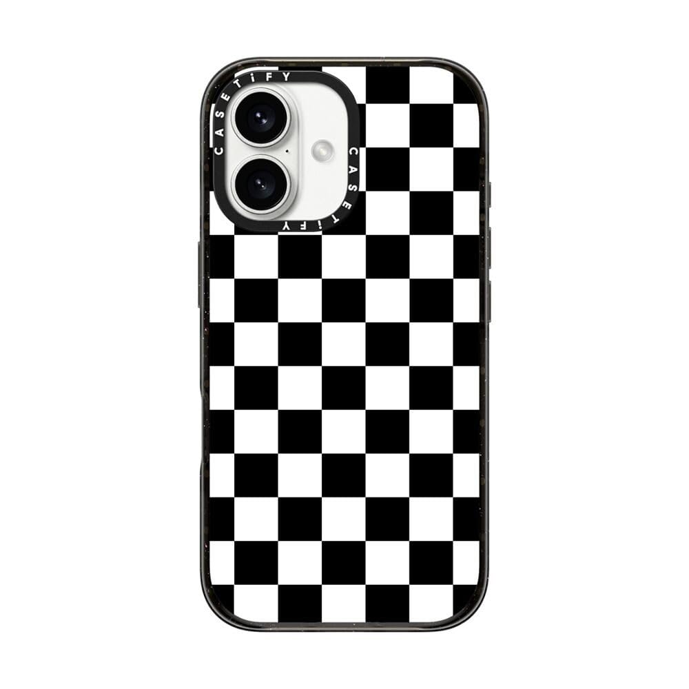 CASETiFY Impact Case for iPhone 16 [Slim / 8.2 ft. 4X Military Grade Drop Protection/Wireless Charging Compatible] - Black White Check Checkerboard -