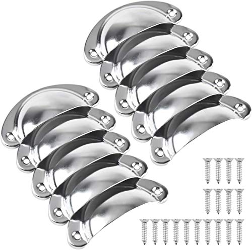 Kissral 10 Pack Drawer Handles, Chrome Cabinet Handles, Iron Shell Pull Cupboard Door Handles, Cup Handles with Screws, Pull Knobs for Kitchen Cupboard,Wardrobe,Furniture,Dresser Drawer (Chrome White)