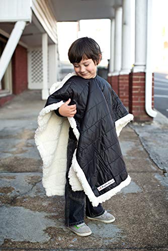 Kids Car Seat Poncho Boy Safe Coat Black Puffer Toddler Kids Down Sherpa Poofy Warm Hooded Blanket Safe Use Over Seat Belts - Thumbnail 3